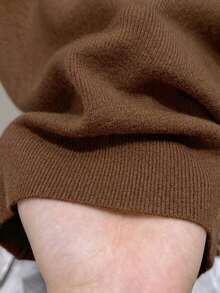 Resyla Women's Solid Color Casual Versatile Knit Top For Daily Wear - Brown - View 3