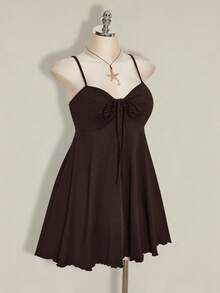 SHEIN ICON Vestido de verano de talla grande para mujer con cordón frontal y tirantes - Marrón - Ver 7