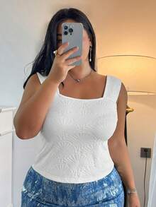 Dazy Plus Áo camisole ôm dáng, màu trơn, chất liệu jacquard, dành cho nữ, thích hợp mặc mùa hè, đi nghỉ mát. - trắng - Xem 3