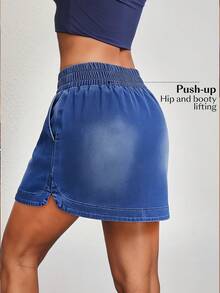 EMERY ROSE Women's Casual Washed Denim Mini Skirt, Summer - Blue - View 2