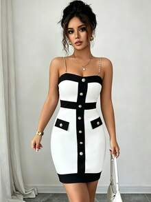 Selianne Women's Colorblock Casual Party Strappy Dress - White - View 4