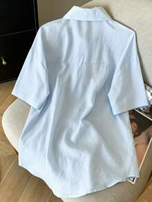 Resyla Summer Casual Soft Blue Short Sleeve Shirt And Shorts 2 Pieces Set - Blue - View 2