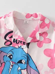 2pcs Young Girl' Colorful Unicorn Pattern Cardigan Short Sleeve Top And Shorts Comfortable Pajama Set - Multicolor - View 7