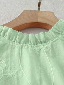 GlowEve Women's Sleeveless Embroidered Frill Trim Shirt - Mint Green - View 4