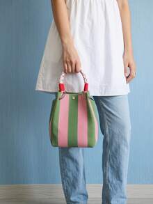 Joivida 1 pezzo Borsa a tracolla lavorata a maglia a righe, con grande capacità, adatta per le donne. Può essere utilizzata come borsa per il pendolarismo o come borsa da viaggio. È adatta per i viaggi. - Multicolore - Visualizzare 4