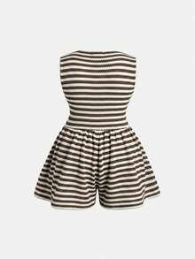 SHEIN MOD Plus Size Women Striped V-Neck Sleeveless Jumpsuit  Women Vacation  Beach Outfit Going Out Summer - Multicolor - View 4