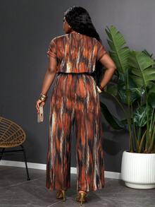 Reflora Plus Size Women Casual Knotted Waist Jumpsuit Palazzo Pants For Daily Wear - Multicolor - View 3