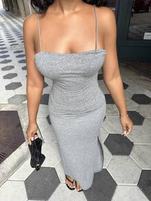 Alexandranx Women's Summer Streetwear Concert Date Night Vacation Outfits Y2K Woven Tape Split Long Dress Party Elegant - Dark Grey - View 6