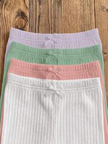 SHEIN 4 pièces/set Leggings ajustés de couleur unie pour jeune fille - Multicolore - Voir 3