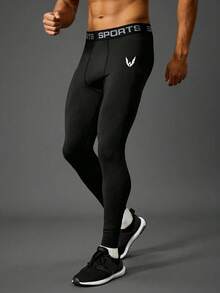 Acti Log Quần legging thể thao thường ngày dành cho nam, có in chữ. - màu đen - Xem 3