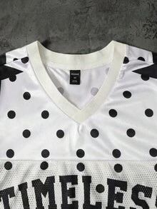 ROMWE MEN Prep Men's Polka Dot Sports T-Shirt, Mesh Fabric Patchwork, Short Sleeve, Summer - White - View 3