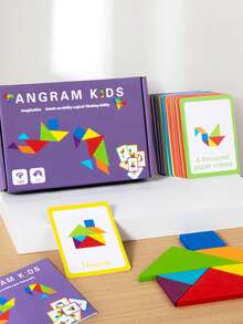 MINKOJA MINKOJA Kids Creative Wooden Tangram Puzzle Double-Sided Pattern Cards Geometric Shape Learning Focus & Thinking Training Parent-Child Interactive STEM Educational Early Learning Toy - Multicolor - View 3