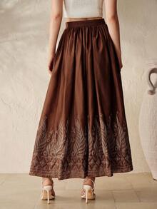 BELROSIE Vintage Elegant Women's Romantic Luxury High-End Design Positioning Silver Thread Embroidery Super Large Hem Long Skirt - Multicolor - View 2