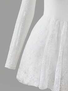 SHEIN 青少年女孩服飾 Ports 連身衣套裝，包含俐落黑色緊身連身衣與舞蹈裙，返校季 - 白色 - 查看 3