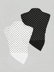 Sweetra 2 pièces Débardeur asymétrique élégant style français avec imprimé à pois pour femmes - Noir et Blanc - Voir 3