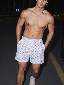 STEELVANCE Men's Summer Vacation All-Over Print Drawstring Waist Slant Pocket Breathable Beach Shorts Starfish Swim Trunks Blue Orange Swim Trunks Men Swim Trunks - Multicolor - View 3