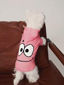 SpongeBob SquarePants | SHEIN 1 Cartoon Printed Pet Hooded Sweatshirt, Cat Clothes, Dog Clothes, Size XXS-XXXXL, Extra Small, Extra Large, Patrick - Baby Pink - View 3