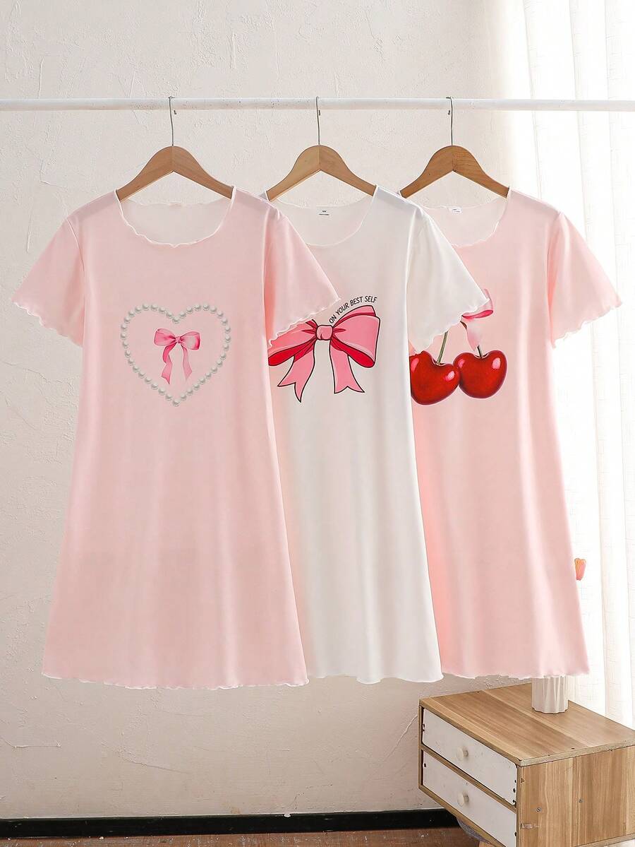 2 piezas Camisón de punto con estampado de mariposa para niñas, verano