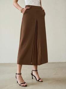 MOTF PREMIUM WOMEN'S PLEATED PATCHWORK SKIRT - Coffee Brown - View 5
