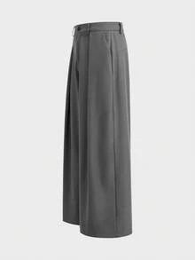 AXEPEAK Men's Solid Color Pleated Wide Leg Loose Casual Pants - Grey - View 3