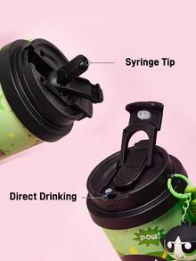 THE POWERPUFF GIRLS X SHEIN 500ml /16 Oz 真空隔熱不鏽鋼杯，1個防漏蓋，適用於熱飲/冷飲，適用於大多數杯架 - 綠色 - 查看 4