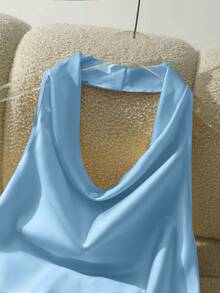 Franclia Tank Top Wanita Model Halter Tanpa Punggung Terbaru untuk Musim Semi/Panas - Baby Blue - View 4