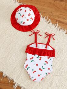 Souflis Souflis Newborn Baby Cherry Print Ruffle Trim One-Piece Swimsuit (Print Randomly) - Pink - View 2