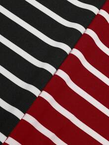 Sweetra 2pcs/Set Plus Size Black White Gray Striped Casual Fashionable Versatile Long Dress For Summer - Multicolor - View 4