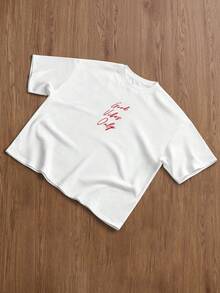 TOKVUE 男士休闲花卉字母印花圆领短袖T恤，夏季 - 白色 - 查看 8