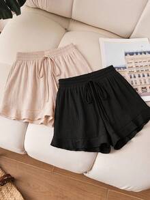 CosyJoli 2 piezas/Set Pantalones cortos plisados de unicolor talla grande, adecuados para el verano - Multicolor - Ver 5