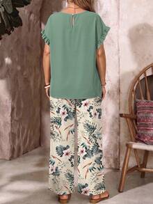 EMERY ROSE Casual Tropical Floral Print Plus Size 2 Pieces Set - Multicolor - View 2