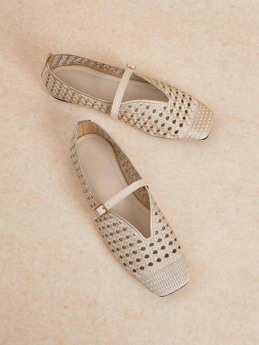 Rosivie Zapatos planos versátiles y casuales para mujer con bordado hueco - Albaricoque 4 - Ver 1