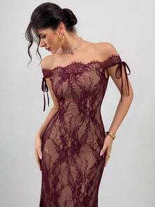 Firerie Đầm dài tay ôm sát dáng chữ S màu đen gợi cảm dành cho nữ mùa thu/đông, thích hợp làm đầm hè, đầm dự tiệc trà, thanh lịch và quyến rũ. - Màu Đỏ Sâu - Xem 5