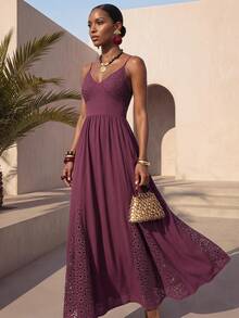Zivah 2026 Spring/Summer New Dark Purple Lace Patchwork A-Line Long Dress,Boho Summer Holiday Vacation,Suitable For Music Festivals,Beach & Wedding Guest - Purple - View 10
