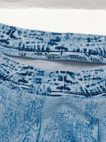 Linhara CURVE Áo kiểu nữ denim họa tiết casual, áo top đi chơi nông thôn mùa xuân/hè - Màu xanh lam - Xem 3