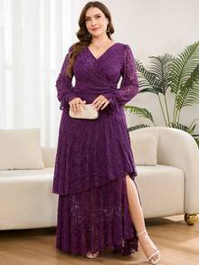 SHEIN Clasi Đầm dài dáng suông họa tiết hoa, gấu xếp ly, eo cao, co giãn, tôn dáng dành cho nữ cỡ lớn, đầm mùa thu, đầm xếp ly, đầm hoa. - Nhiều màu - Xem 3