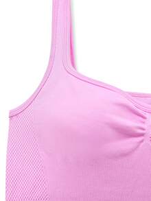 Easithlete Easithlete Damen einfarbiges plissiertes lässiges Fitness Sport Tank Top - Pink - Übersicht 4