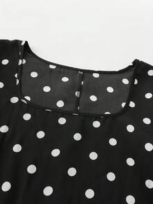 SHEIN LUNE 大尺碼波點短澎澎袖休閒百搭襯衫，夏季款 - 黑與白 - 查看 3