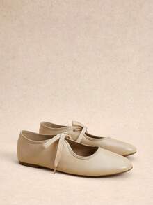 Rosivie Women's Casual Versatile Commuting Simple Lace-Up Flats - Wet sand PU - View 4