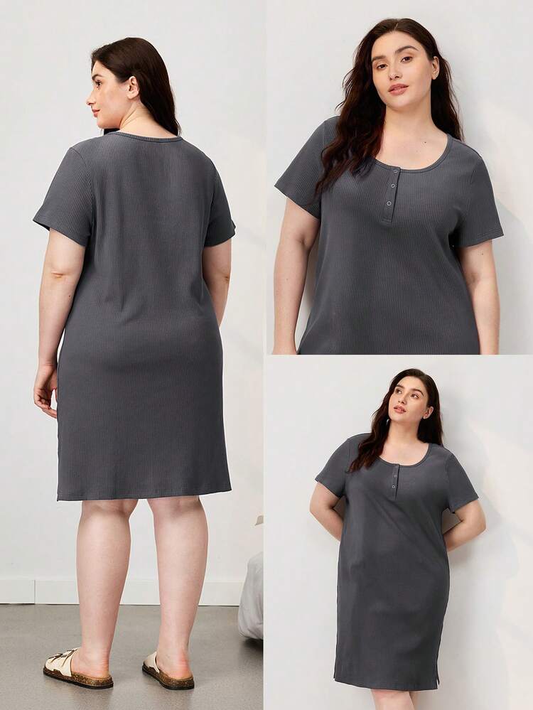 Ribbed Cotton Round Neck Pajamas Dresses