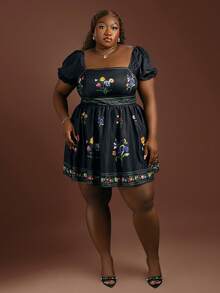 CurvyTilda Elegantes Damenkleid in Große Größen mit Blumenmuster im Boho-Stil, für Sanduhr-Figur, Schwarz, Sommer - Schwarz - Übersicht 3