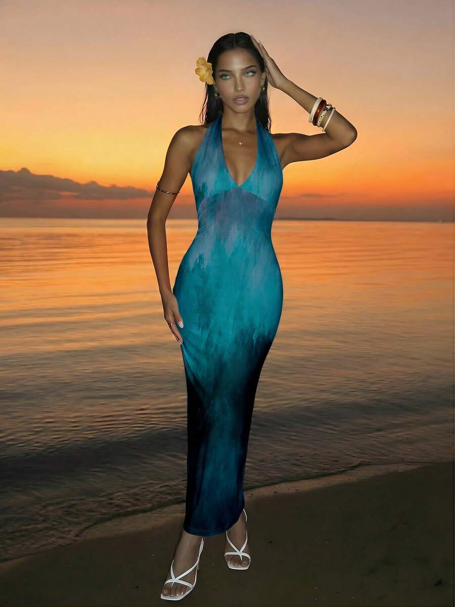 Firerie Women's Gradient Halter Backless Dress, Suitable For Summer Vacation,Dresses For Women Summer - Lake Blue - View 1