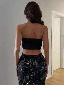 SHEIN Allurite Women's Rhinestone Decorated Bandeau Top - Black - View 3