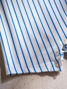 LOONEY TUNES X SHEIN Tutina casual da neonato maschio con stampa a cartoni animati e a righe, collo rotondo - Bianco - Visualizzare 5