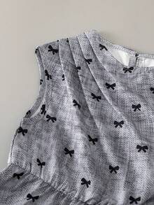 SHEIN 少女蝴蝶结印花褶皱圆领百搭连衣裙 - 彩色 - 查看 10