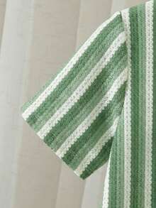 Souflis Souflis 2pcs Young BoyTextured Stripe Knit Shirt And Shorts Set - Green - View 6