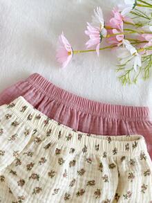 Vintaside Kids Conjunto de Regata e Shorts Triângulo Casual Sólido Rosa e Damasco para Recém-Nascidos, Adequado para Uso Casual e Fotografia - Multicolorido - Visão 9