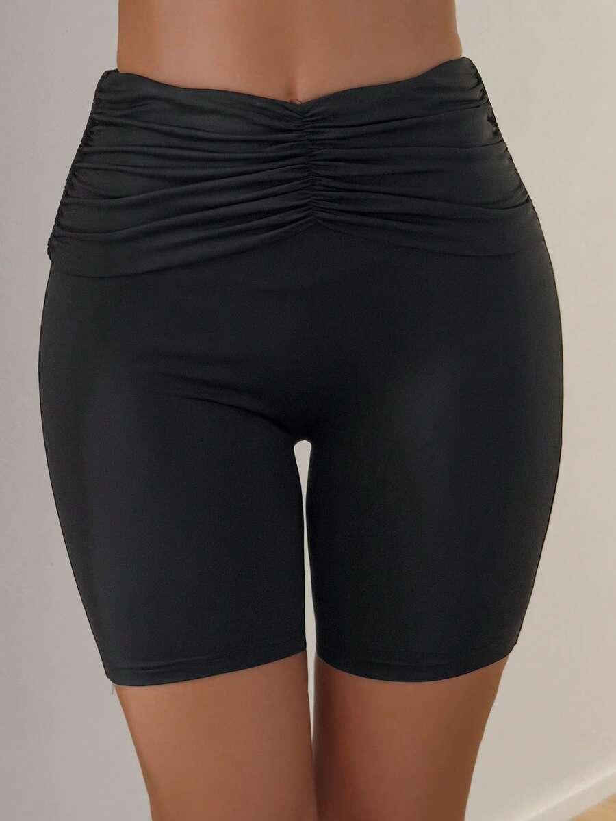 Glamine Quần short ôm sát eo nhún bèo dành cho nữ mùa hè. - màu đen - Xem 1