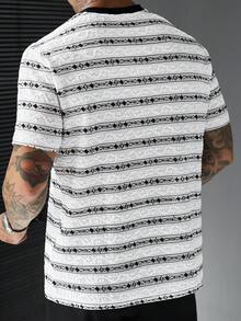 SLATEMANN Men's Embroidered Crew Neck Short Sleeve Fashionable Versatile T-Shirt, Casual Wear, Holiday - Apricot - View 5