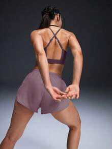 Powerista Women's Solid Color Cropped Camisole And Shorts Sports Set - Purple - View 7